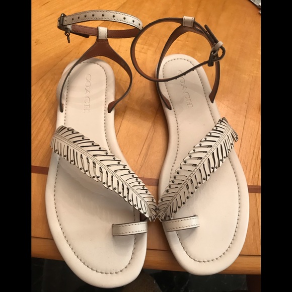 Coach Toe Ring Flat Leather Sandals Ankle Strap - Picture 1 of 5